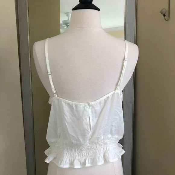 Glam White Ruffle Ruched Camisole Top Size Medium - Picture 3 of 7